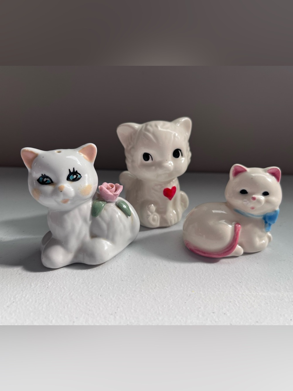 Vintage Kitty Cat Salt & Pepper Shakers Mismatched Set Of 3